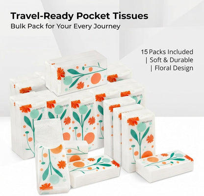 MAQIHAN 15PCS Travel Tissues - 3-Ply Pocket Tissue Packs, Purse tissues