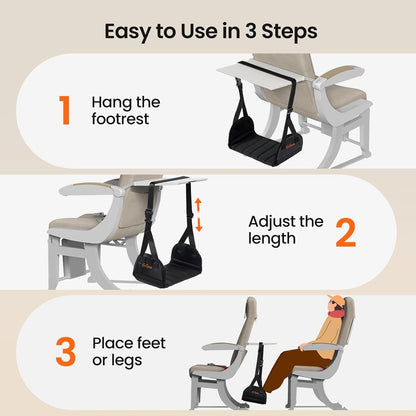 Airplane Foot Hammock with Wide Hardboard Support, Foot Hammock for Plane Travel with Extended Adjustment Strap, Portable Airplane Foot Rest Travel Essentials for Long Flight