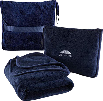 Premium Soft Travel Blanket Pillow Airplane Compact - Navy Blue