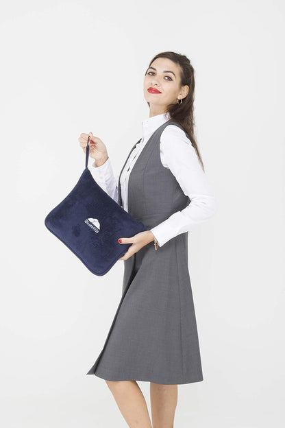 Premium Soft Travel Blanket Pillow Airplane Compact - Navy Blue