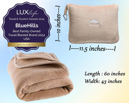 Premium Soft Travel Blanket Pillow Airplane Compact - Navy Blue