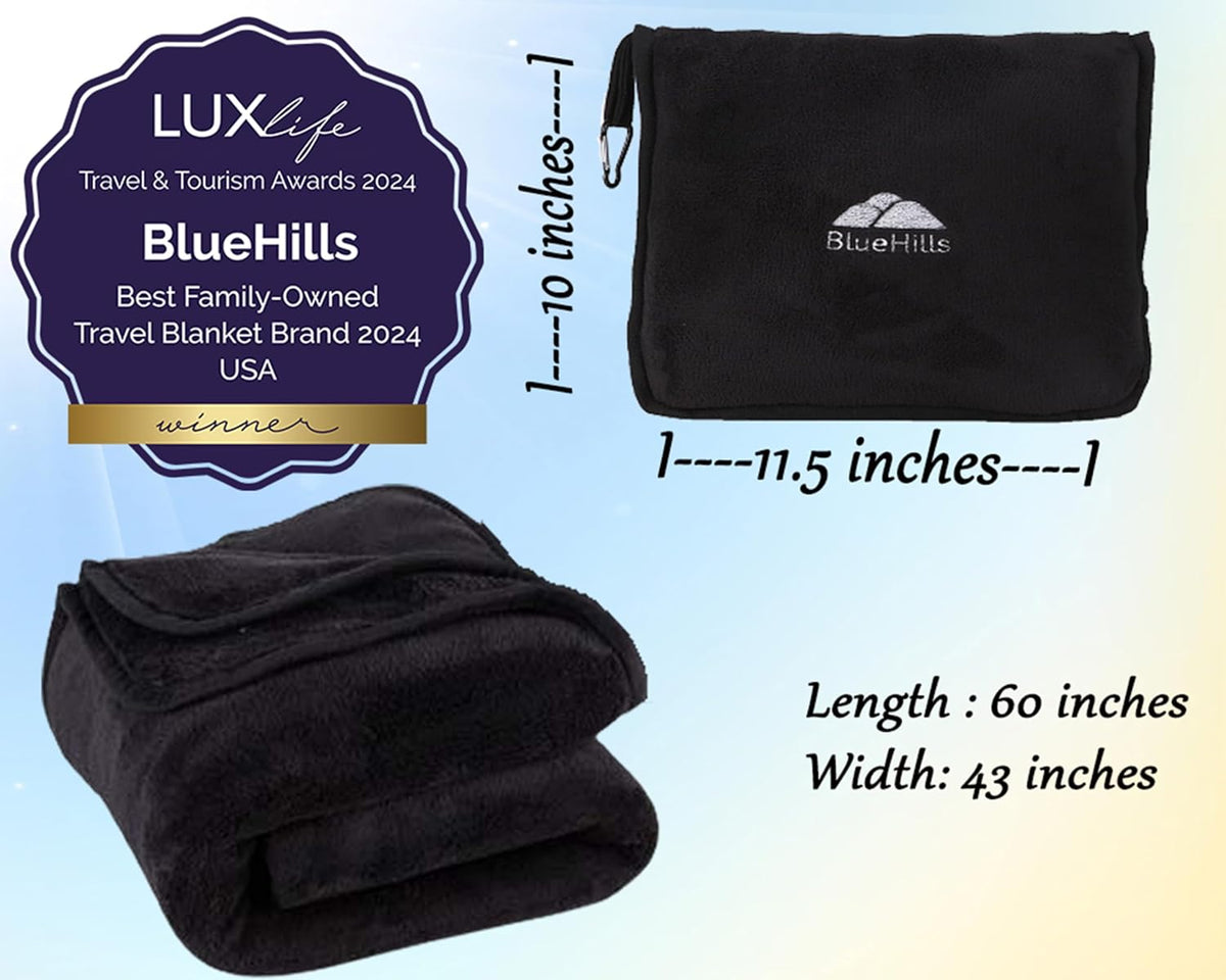 Premium Soft Travel Blanket Pillow Airplane Compact - Navy Blue