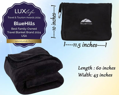 Premium Soft Travel Blanket Pillow Airplane Compact - Navy Blue