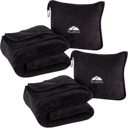 Premium Soft Travel Blanket Pillow Airplane Compact - Navy Blue