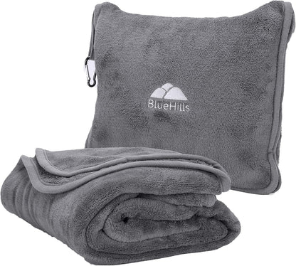 Premium Soft Travel Blanket Pillow Airplane Compact - Navy Blue