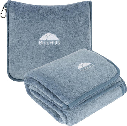 Premium Soft Travel Blanket Pillow Airplane Compact - Navy Blue