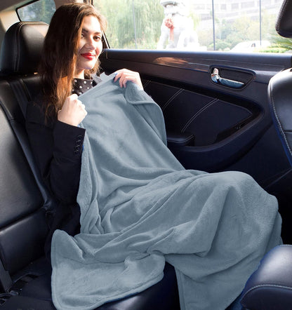 Premium Soft Travel Blanket Pillow Airplane Compact - Navy Blue