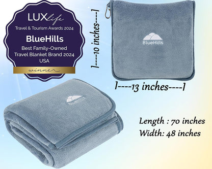 Premium Soft Travel Blanket Pillow Airplane Compact - Navy Blue