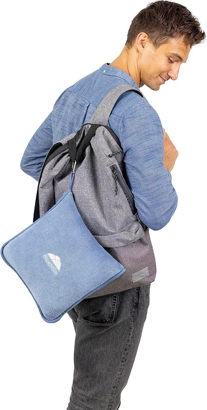 Premium Soft Travel Blanket Pillow Airplane Compact - Navy Blue