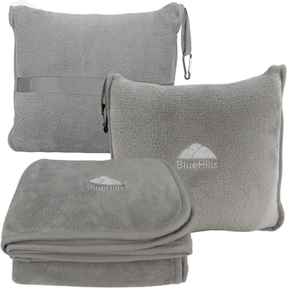 Premium Soft Travel Blanket Pillow Airplane Compact - Navy Blue