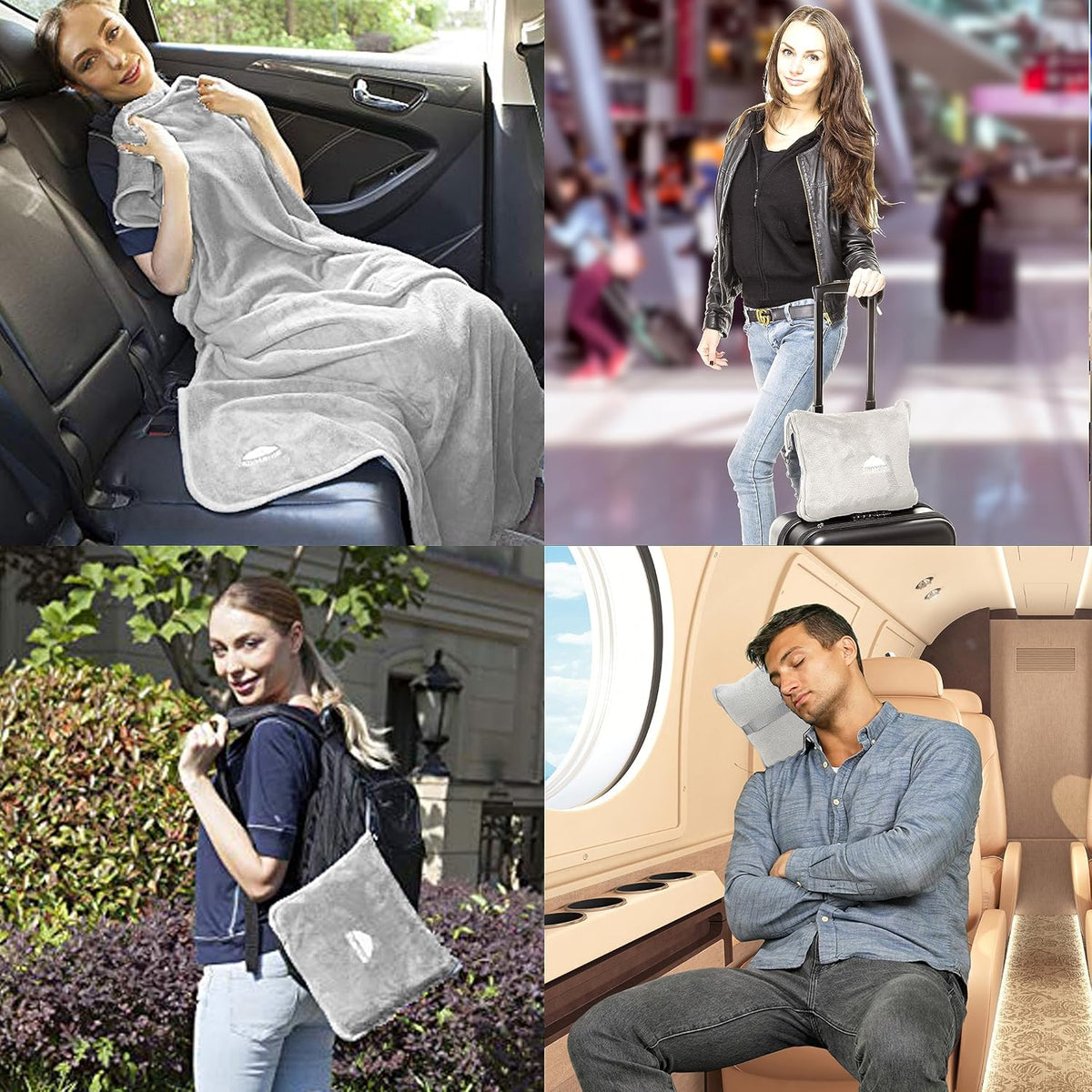 Premium Soft Travel Blanket Pillow Airplane Compact - Navy Blue