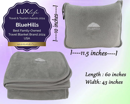 Premium Soft Travel Blanket Pillow Airplane Compact - Navy Blue