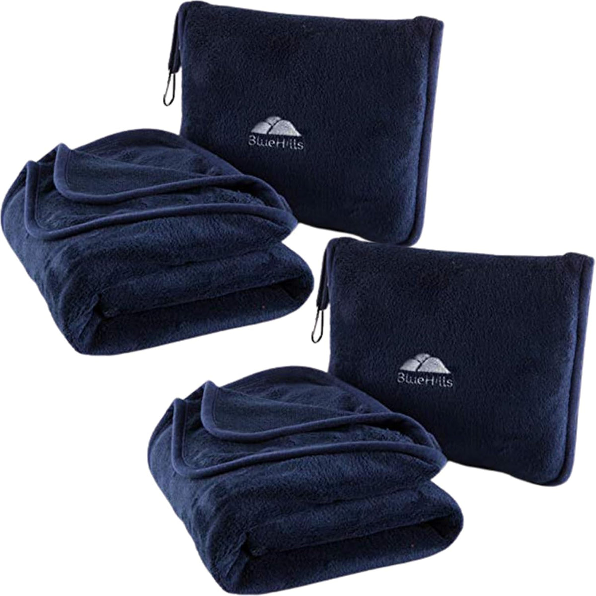 Premium Soft Travel Blanket Pillow Airplane Compact - Navy Blue