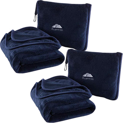 Premium Soft Travel Blanket Pillow Airplane Compact - Navy Blue