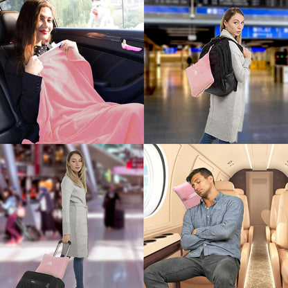 Premium Soft Travel Blanket Pillow Airplane Compact - Navy Blue