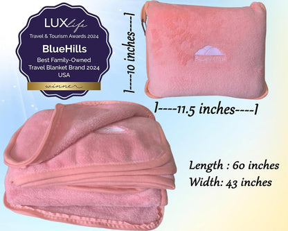 Premium Soft Travel Blanket Pillow Airplane Compact - Navy Blue
