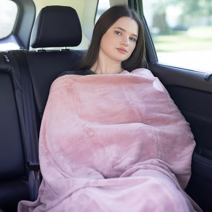 Premium Soft Travel Blanket Pillow Airplane Compact - Navy Blue
