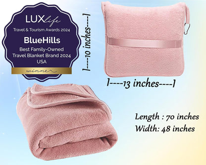 Premium Soft Travel Blanket Pillow Airplane Compact - Navy Blue