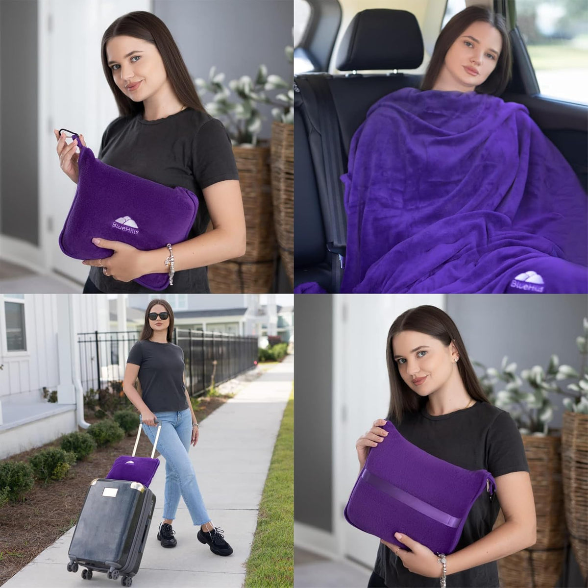Premium Soft Travel Blanket Pillow Airplane Compact - Navy Blue
