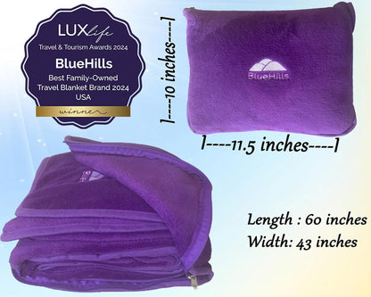 Premium Soft Travel Blanket Pillow Airplane Compact - Navy Blue