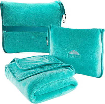 Premium Soft Travel Blanket Pillow Airplane Compact - Navy Blue