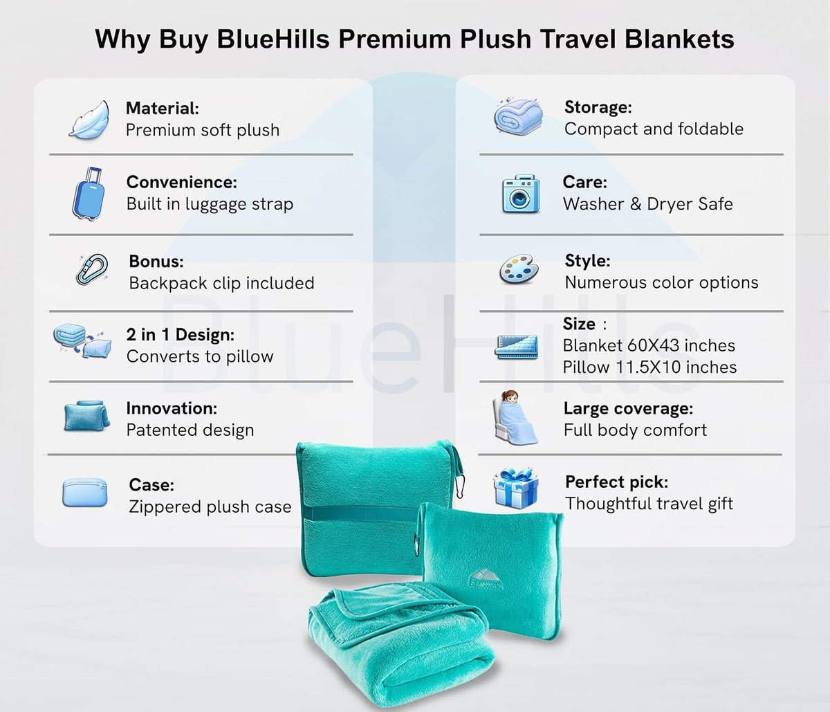 Premium Soft Travel Blanket Pillow Airplane Compact - Navy Blue