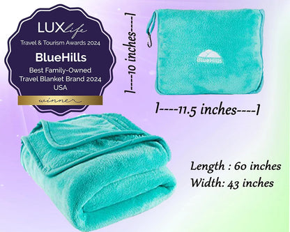 Premium Soft Travel Blanket Pillow Airplane Compact - Navy Blue