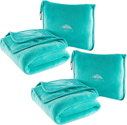 Premium Soft Travel Blanket Pillow Airplane Compact - Navy Blue