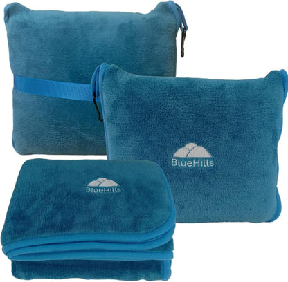 Premium Soft Travel Blanket Pillow Airplane Compact - Navy Blue