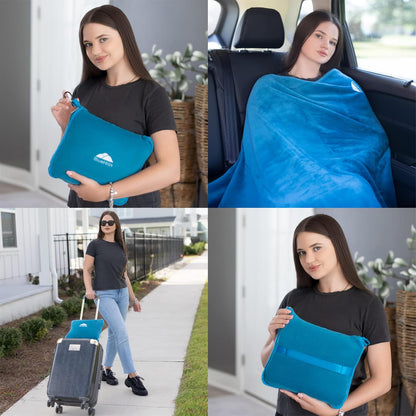 Premium Soft Travel Blanket Pillow Airplane Compact - Navy Blue