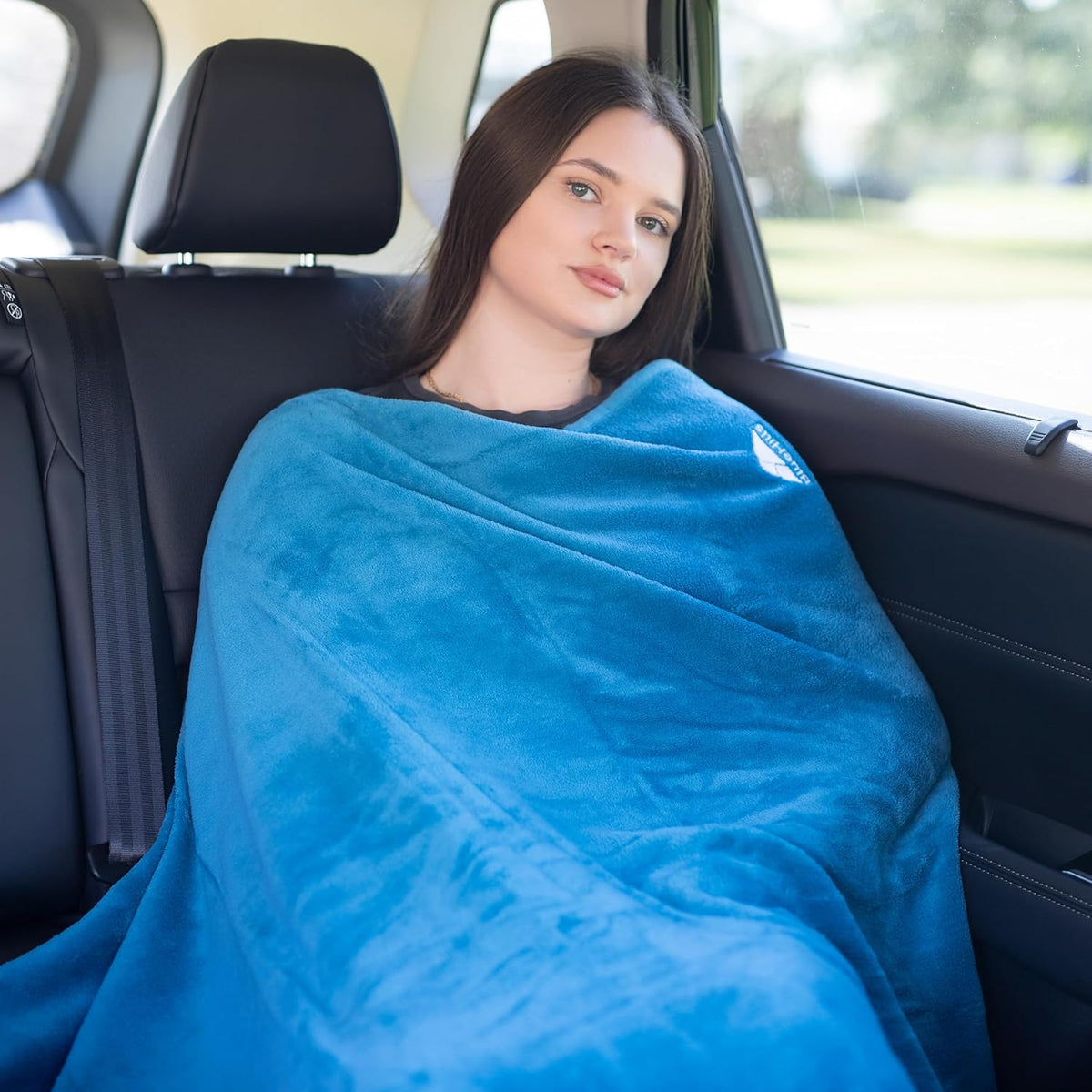 Premium Soft Travel Blanket Pillow Airplane Compact - Navy Blue