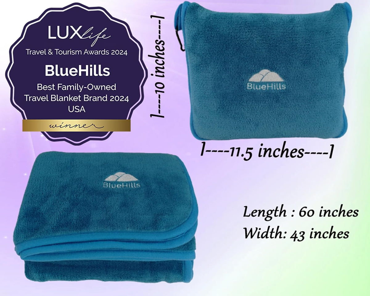 Premium Soft Travel Blanket Pillow Airplane Compact - Navy Blue