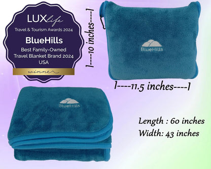Premium Soft Travel Blanket Pillow Airplane Compact - Navy Blue
