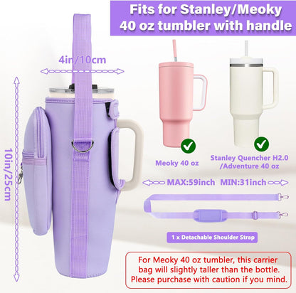 Water Bottle Carrier Bag with Phone Pocket Compatible with Stanley/Meoky 40 oz Tumbler with Handle,Water Bottle Holder Pouch with Adjustable Strap Compatible with Stanley Cup Accessories