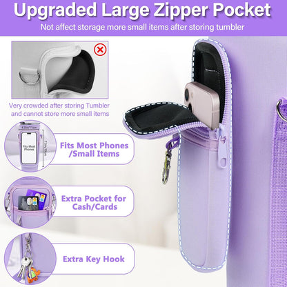 Water Bottle Carrier Bag with Phone Pocket Compatible with Stanley/Meoky 40 oz Tumbler with Handle,Water Bottle Holder Pouch with Adjustable Strap Compatible with Stanley Cup Accessories