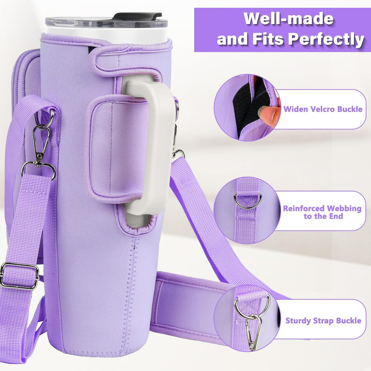 Water Bottle Carrier Bag with Phone Pocket Compatible with Stanley/Meoky 40 oz Tumbler with Handle,Water Bottle Holder Pouch with Adjustable Strap Compatible with Stanley Cup Accessories