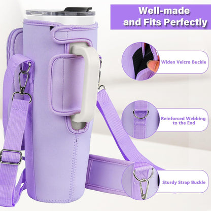 Water Bottle Carrier Bag with Phone Pocket Compatible with Stanley/Meoky 40 oz Tumbler with Handle,Water Bottle Holder Pouch with Adjustable Strap Compatible with Stanley Cup Accessories