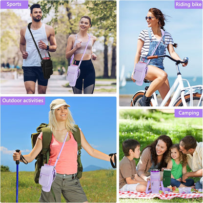 Water Bottle Carrier Bag with Phone Pocket Compatible with Stanley/Meoky 40 oz Tumbler with Handle,Water Bottle Holder Pouch with Adjustable Strap Compatible with Stanley Cup Accessories