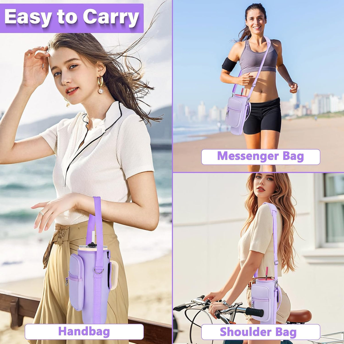Water Bottle Carrier Bag with Phone Pocket Compatible with Stanley/Meoky 40 oz Tumbler with Handle,Water Bottle Holder Pouch with Adjustable Strap Compatible with Stanley Cup Accessories