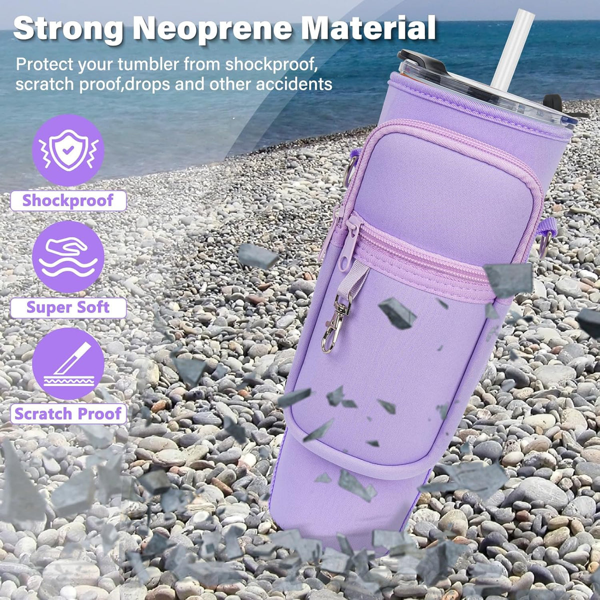 Water Bottle Carrier Bag with Phone Pocket Compatible with Stanley/Meoky 40 oz Tumbler with Handle,Water Bottle Holder Pouch with Adjustable Strap Compatible with Stanley Cup Accessories