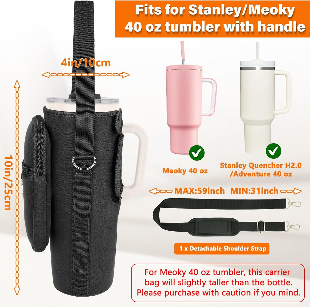 Water Bottle Carrier Bag with Phone Pocket Compatible with Stanley/Meoky 40 oz Tumbler with Handle,Water Bottle Holder Pouch with Adjustable Strap Compatible with Stanley Cup Accessories