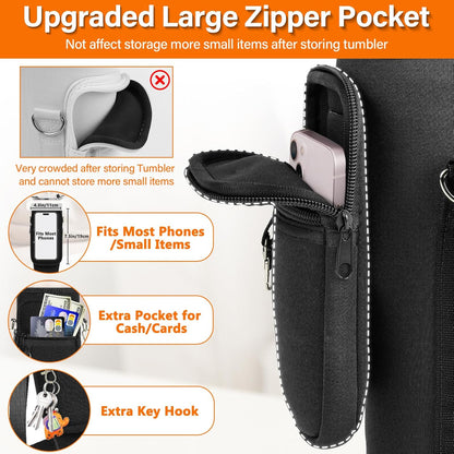 Water Bottle Carrier Bag with Phone Pocket Compatible with Stanley/Meoky 40 oz Tumbler with Handle,Water Bottle Holder Pouch with Adjustable Strap Compatible with Stanley Cup Accessories
