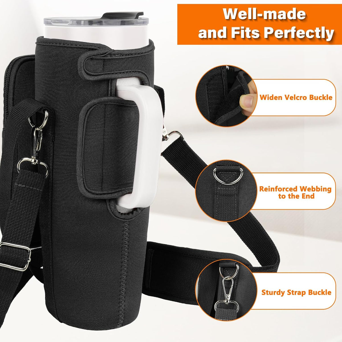 Water Bottle Carrier Bag with Phone Pocket Compatible with Stanley/Meoky 40 oz Tumbler with Handle,Water Bottle Holder Pouch with Adjustable Strap Compatible with Stanley Cup Accessories