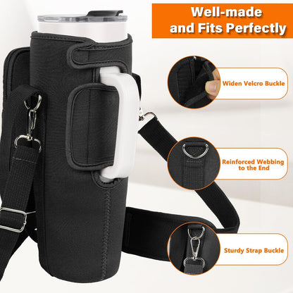 Water Bottle Carrier Bag with Phone Pocket Compatible with Stanley/Meoky 40 oz Tumbler with Handle,Water Bottle Holder Pouch with Adjustable Strap Compatible with Stanley Cup Accessories