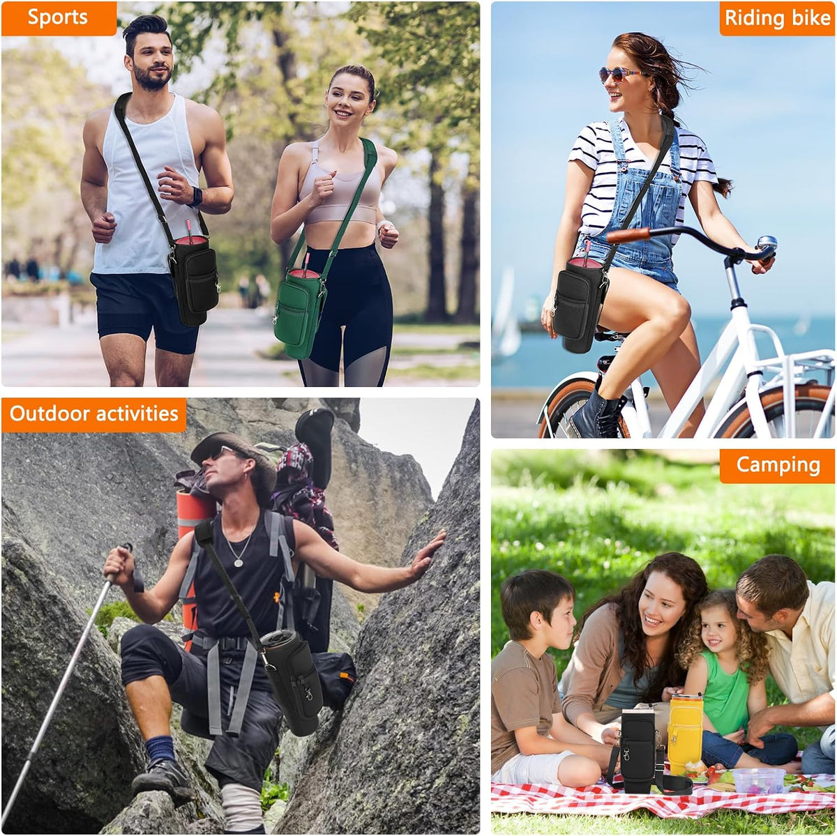 Water Bottle Carrier Bag with Phone Pocket Compatible with Stanley/Meoky 40 oz Tumbler with Handle,Water Bottle Holder Pouch with Adjustable Strap Compatible with Stanley Cup Accessories