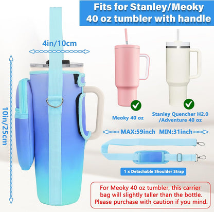 Water Bottle Carrier Bag with Phone Pocket Compatible with Stanley/Meoky 40 oz Tumbler with Handle,Water Bottle Holder Pouch with Adjustable Strap Compatible with Stanley Cup Accessories