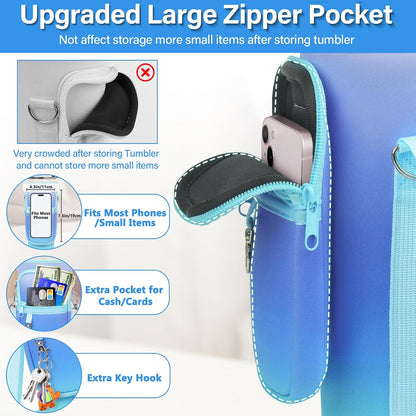 Water Bottle Carrier Bag with Phone Pocket Compatible with Stanley/Meoky 40 oz Tumbler with Handle,Water Bottle Holder Pouch with Adjustable Strap Compatible with Stanley Cup Accessories