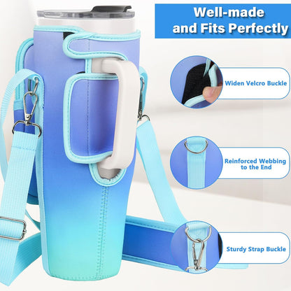 Water Bottle Carrier Bag with Phone Pocket Compatible with Stanley/Meoky 40 oz Tumbler with Handle,Water Bottle Holder Pouch with Adjustable Strap Compatible with Stanley Cup Accessories