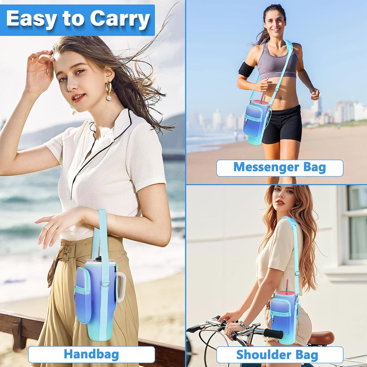 Water Bottle Carrier Bag with Phone Pocket Compatible with Stanley/Meoky 40 oz Tumbler with Handle,Water Bottle Holder Pouch with Adjustable Strap Compatible with Stanley Cup Accessories