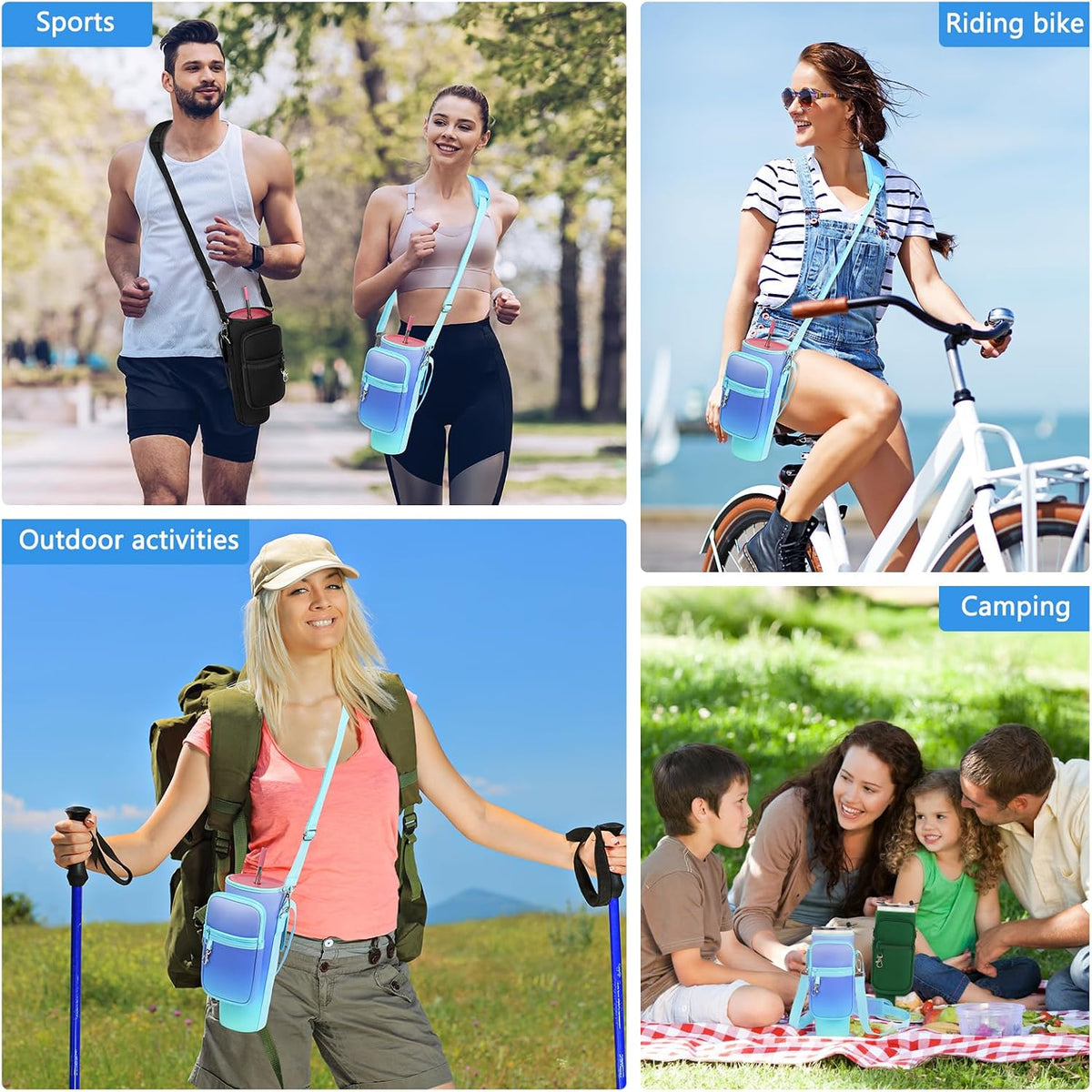 Water Bottle Carrier Bag with Phone Pocket Compatible with Stanley/Meoky 40 oz Tumbler with Handle,Water Bottle Holder Pouch with Adjustable Strap Compatible with Stanley Cup Accessories